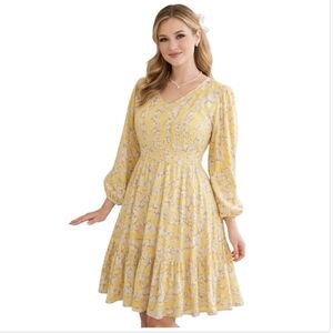 vintage cottagecore butter yellow white floral prairie dress 8